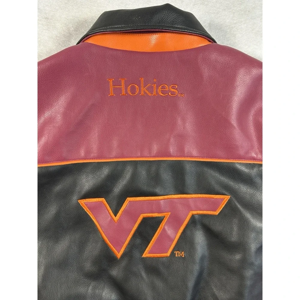 Vintage Virginia Tech Leather Jacket Mens L Faux Bomber Y2K GIII Hokies Football